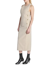 Oblique Space Side-Button Midi-Dress