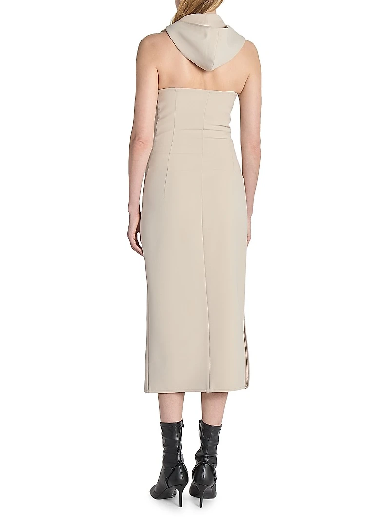 Oblique Space Side-Button Midi-Dress