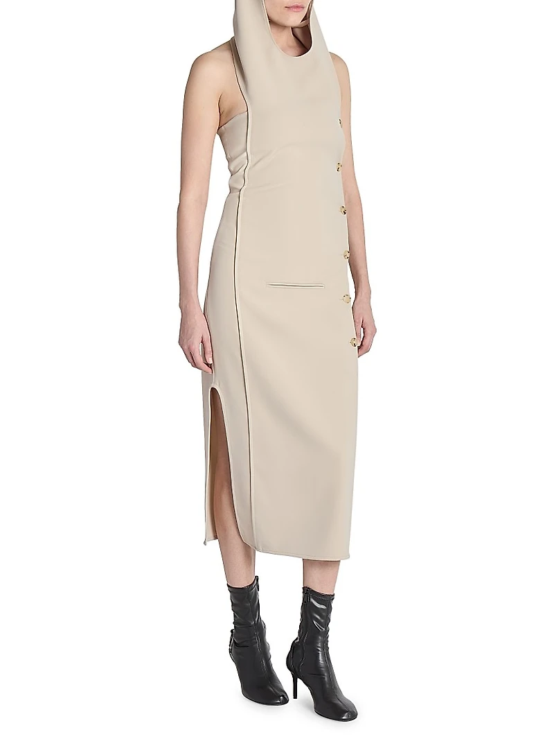 Oblique Space Side-Button Midi-Dress