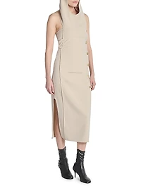 Oblique Space Side-Button Midi-Dress