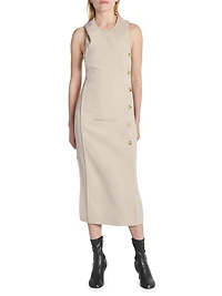 Oblique Space Side-Button Midi-Dress