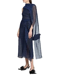 Metallic Draped Cape Midi-Dress