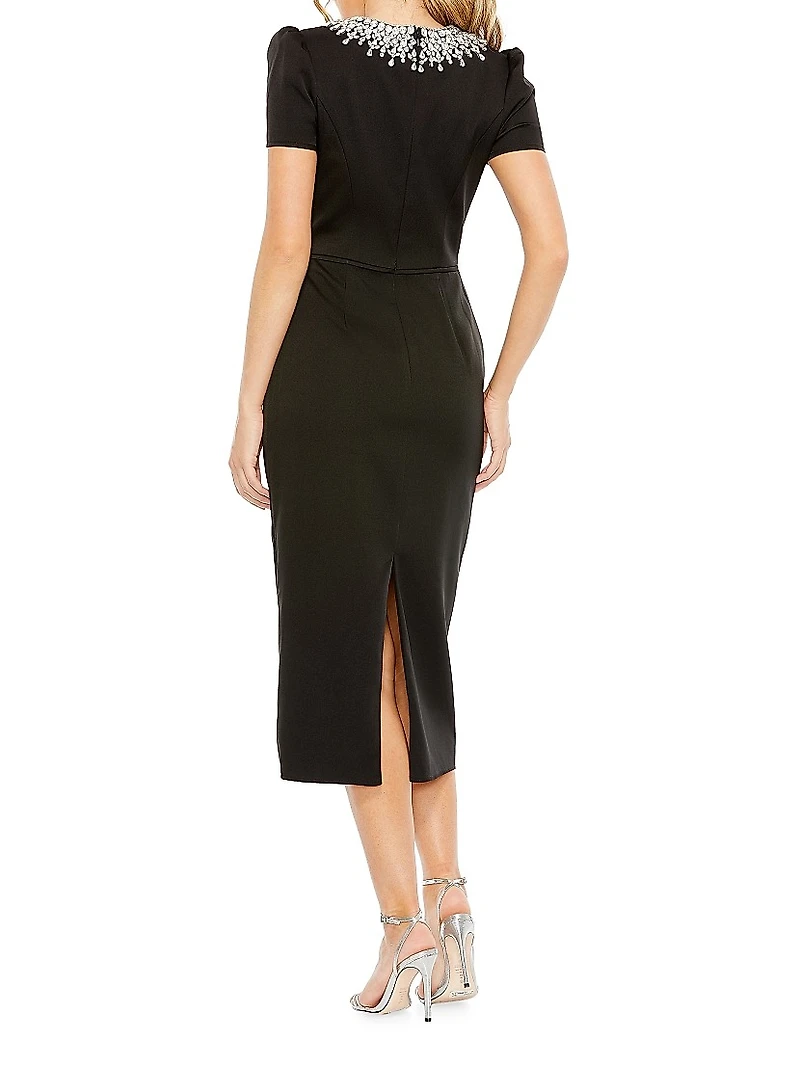 Crystal-Embellished Sheath Midi-Dress
