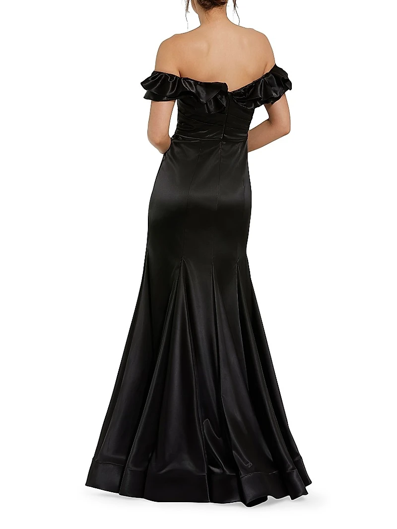 Satin Ruffled Off-The-Shoulder Mermaid Gown