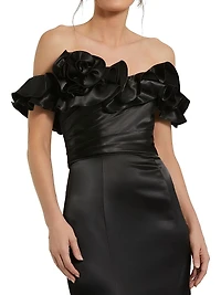 Satin Ruffled Off-The-Shoulder Mermaid Gown