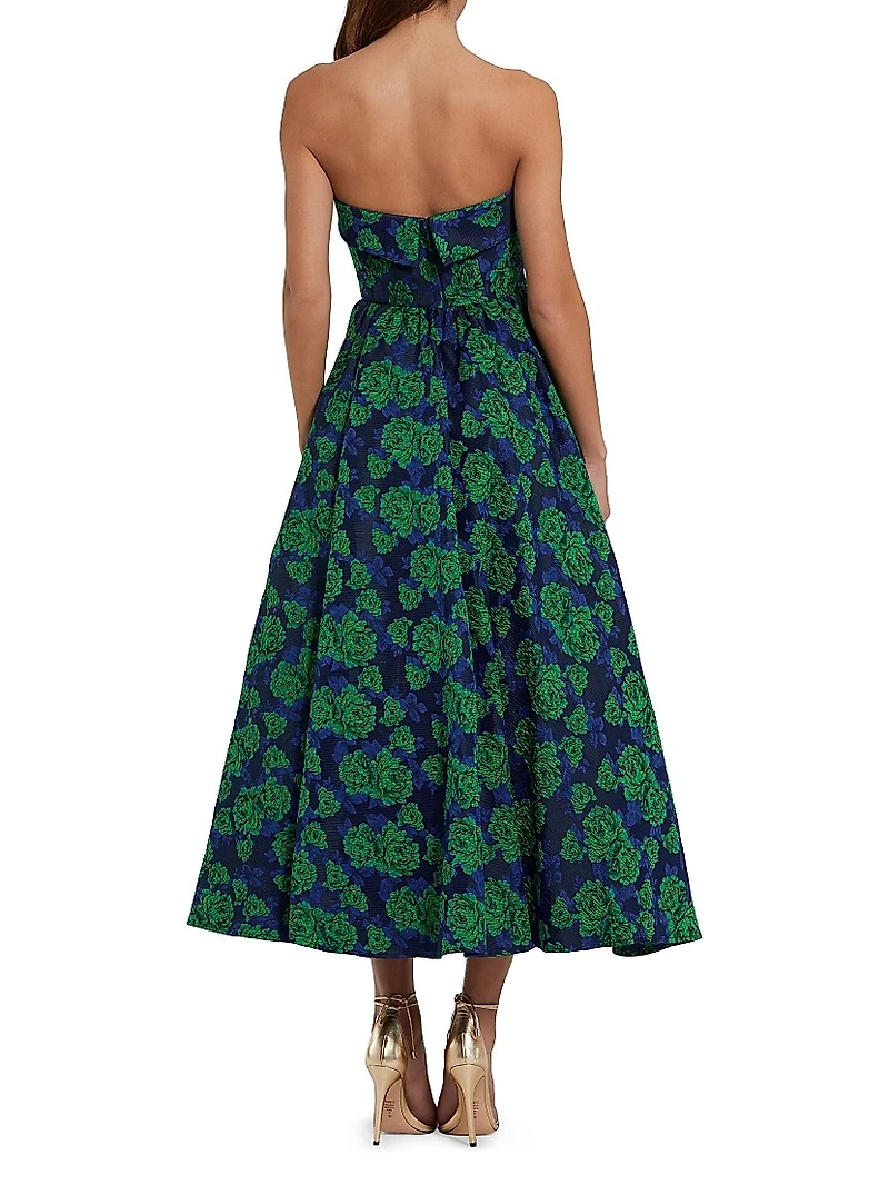 Brocade Peony Strapless Cocktail Dress