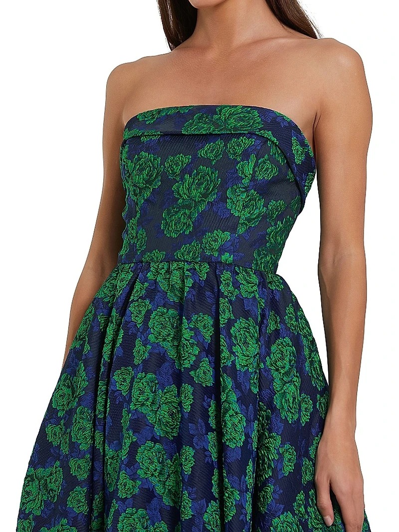Brocade Peony Strapless Cocktail Dress