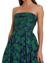 Brocade Peony Strapless Cocktail Dress