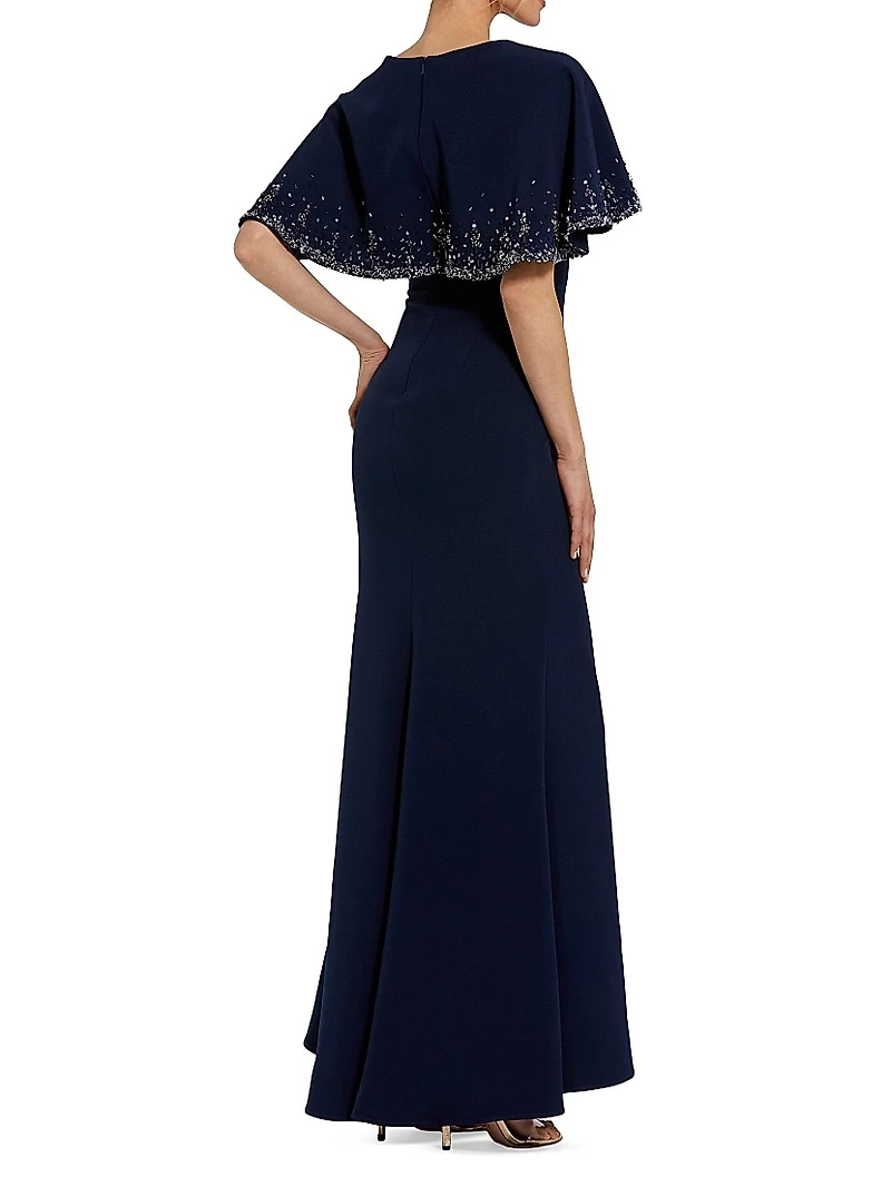 Crêpe Beaded Shawl Column Gown