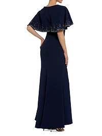 Crêpe Beaded Shawl Column Gown