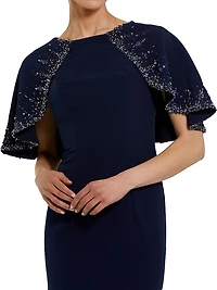 Crêpe Beaded Shawl Column Gown