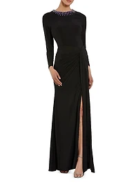 Jersey Beaded Neck Tie Slip Gown