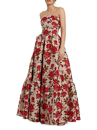 Peony Brocade Strapless Gown