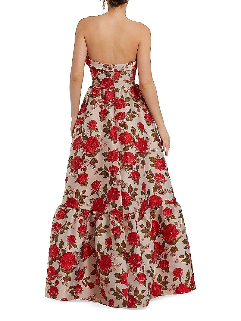 Peony Brocade Strapless Gown