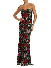 Floral Embroidered Bustier Column Gown