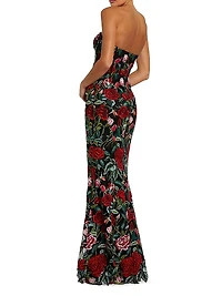 Floral Embroidered Bustier Column Gown