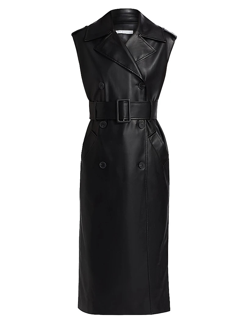 Faux Leather Sleeveless Trench Coat