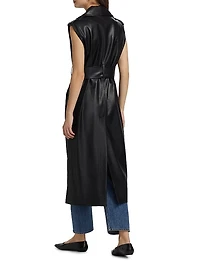 Faux Leather Sleeveless Trench Coat
