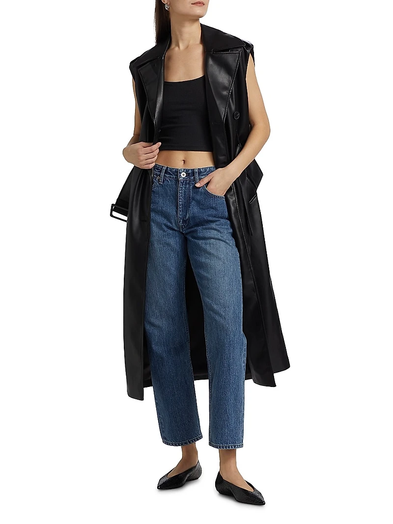 Faux Leather Sleeveless Trench Coat