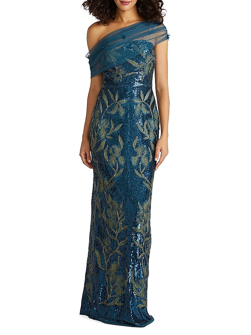 Jude One-Shoulder Beaded Gown