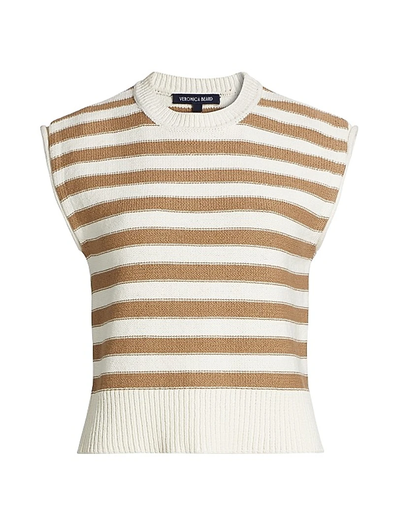 Vera Striped Cotton Cap-Sleeve Sweater