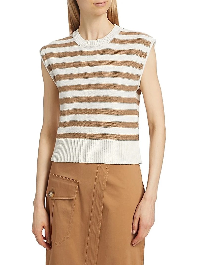 Vera Striped Cotton Cap-Sleeve Sweater