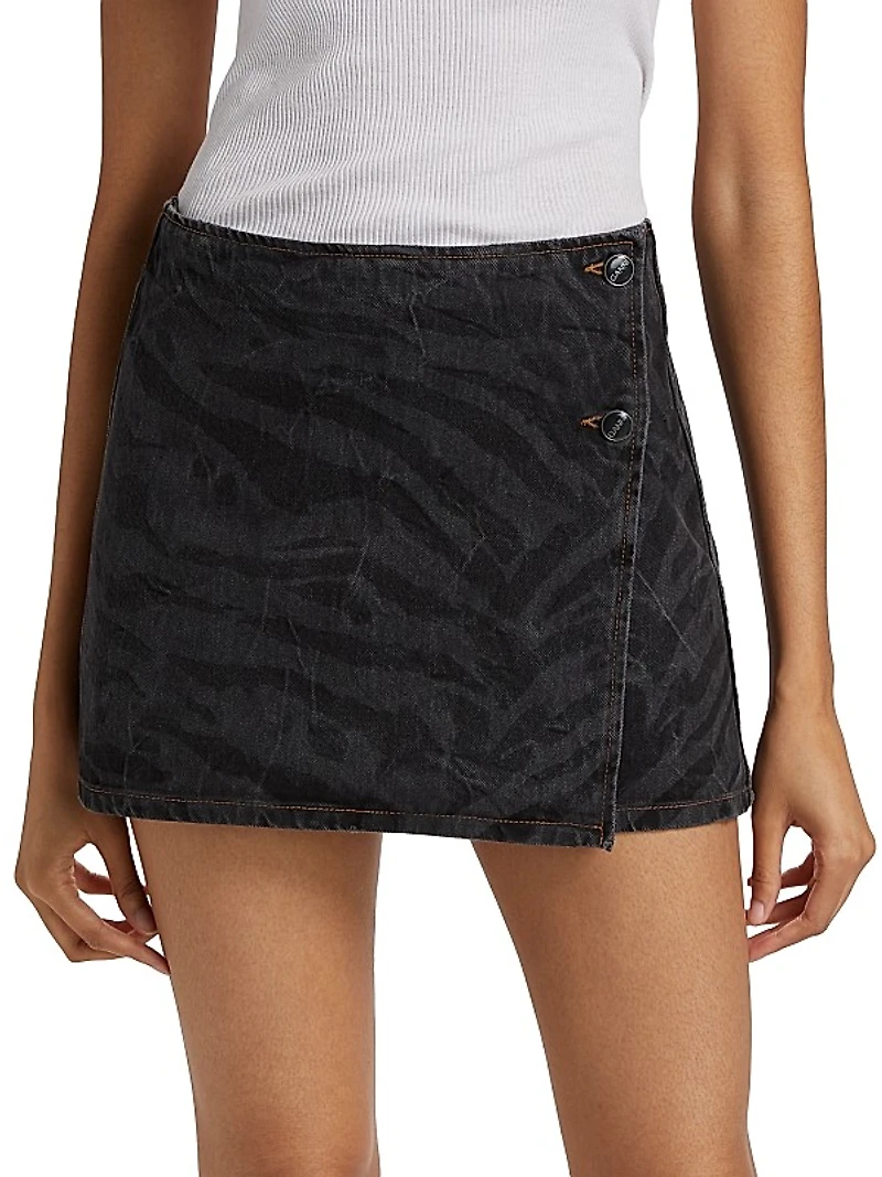 Tiger-Stripe Denim Wrap Miniskirt