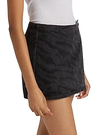 Tiger-Stripe Denim Wrap Miniskirt