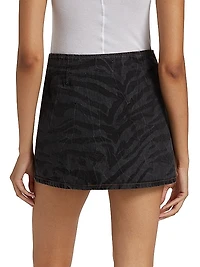 Tiger-Stripe Denim Wrap Miniskirt