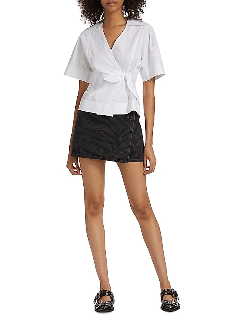 Tiger-Stripe Denim Wrap Miniskirt