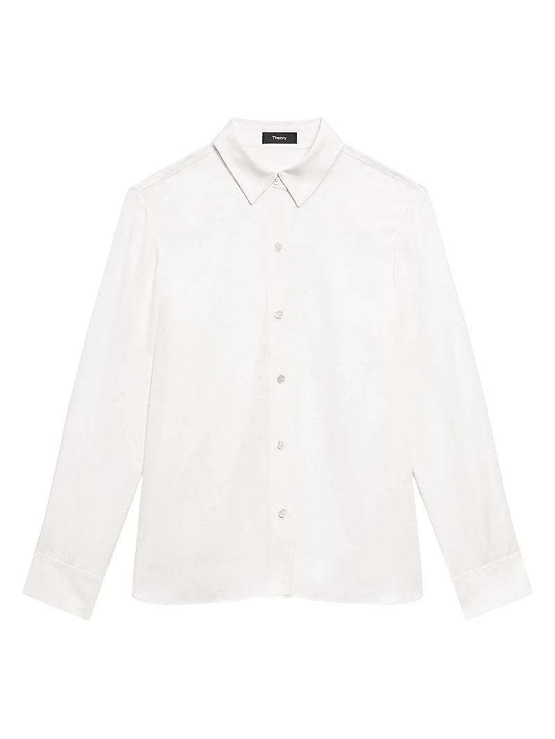 Straight Silk Button-Front Shirt