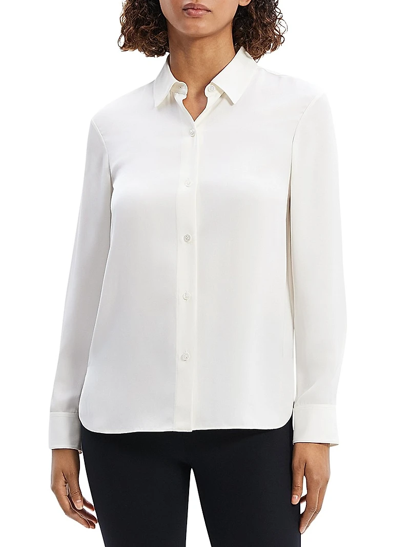 Straight Silk Button-Front Shirt