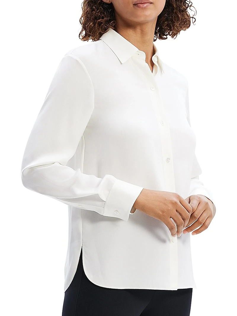 Straight Silk Button-Front Shirt