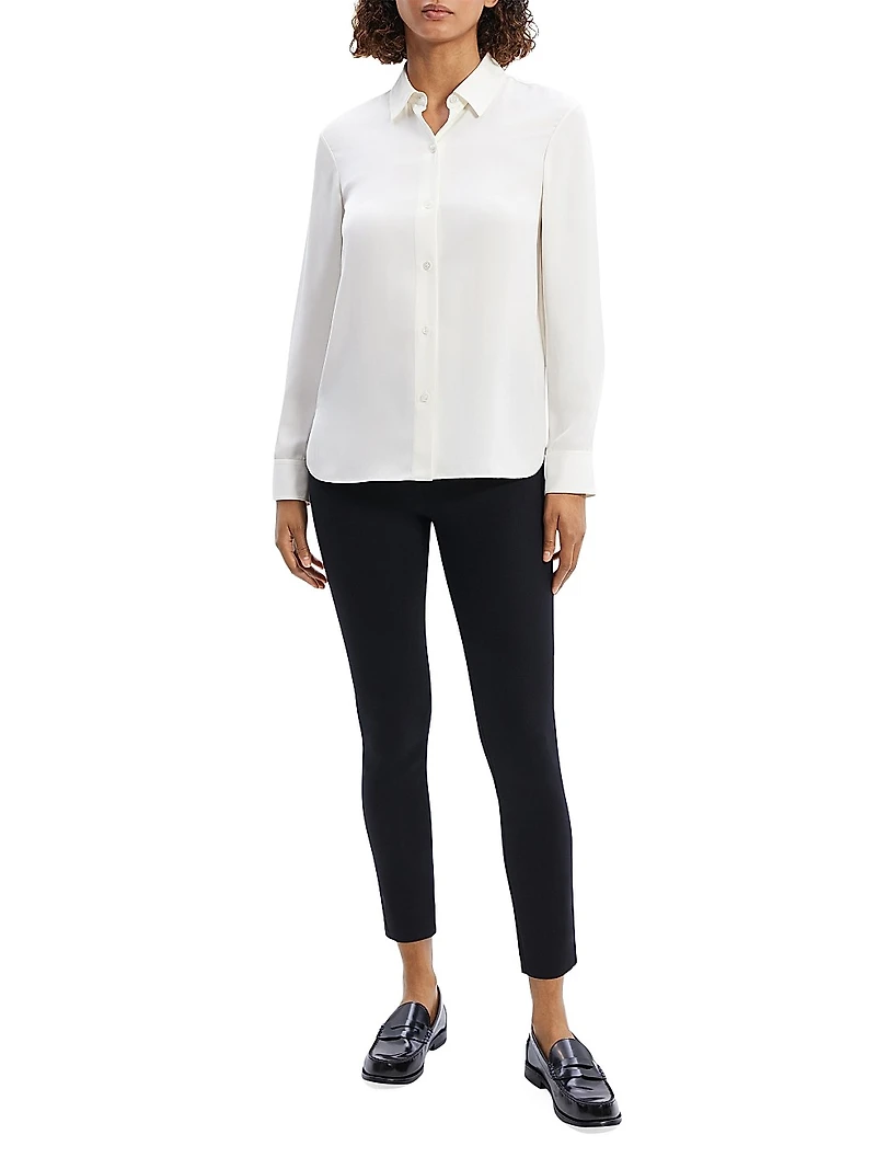 Straight Silk Button-Front Shirt