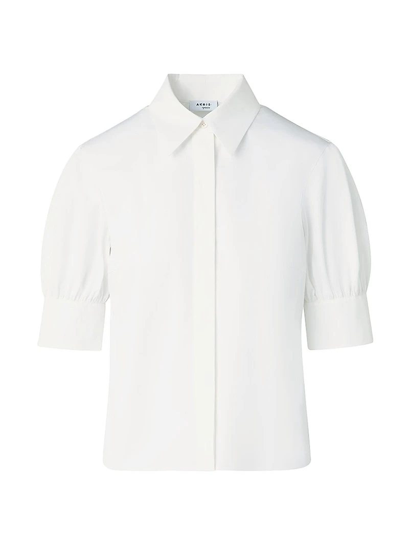 Cotton Poplin Puff-Sleeve Blouse