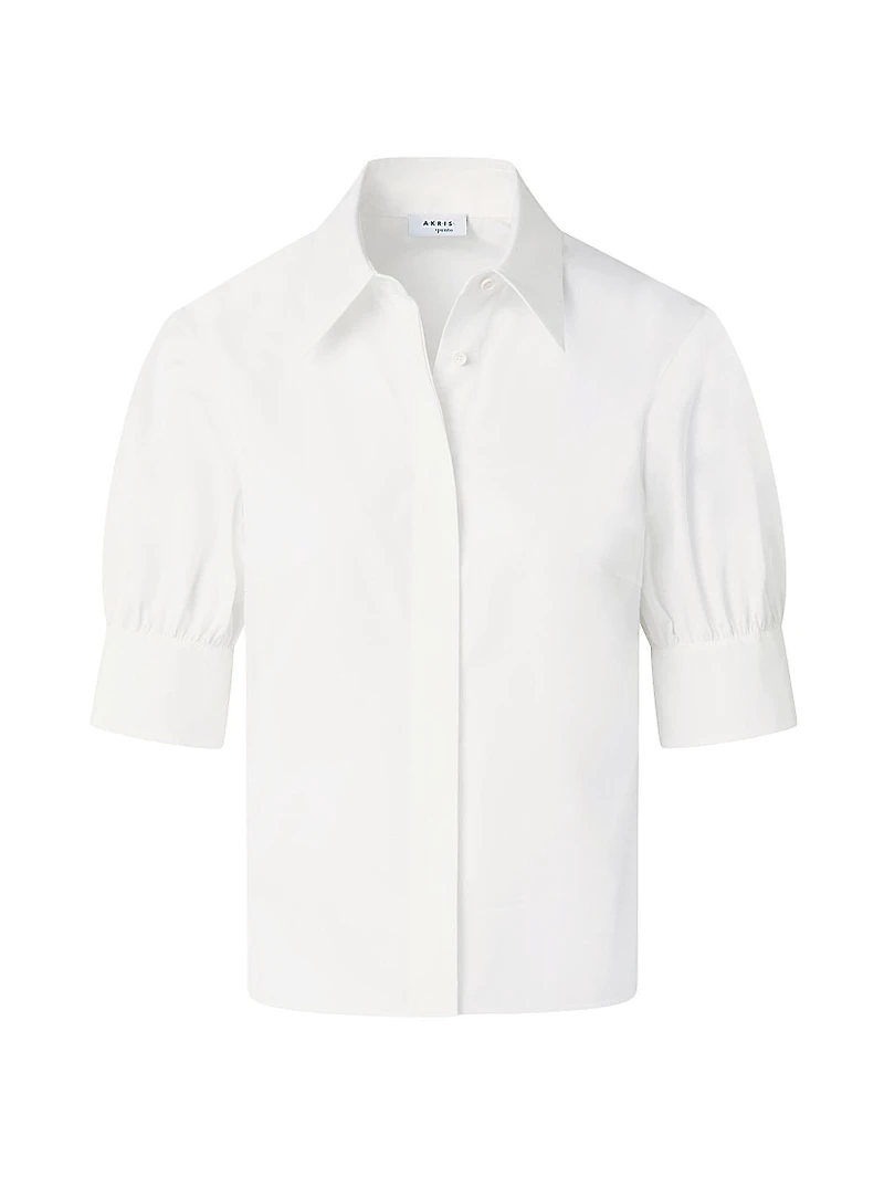 Cotton Poplin Puff-Sleeve Blouse