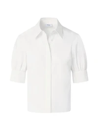 Cotton Poplin Puff-Sleeve Blouse