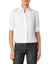 Cotton Poplin Puff-Sleeve Blouse