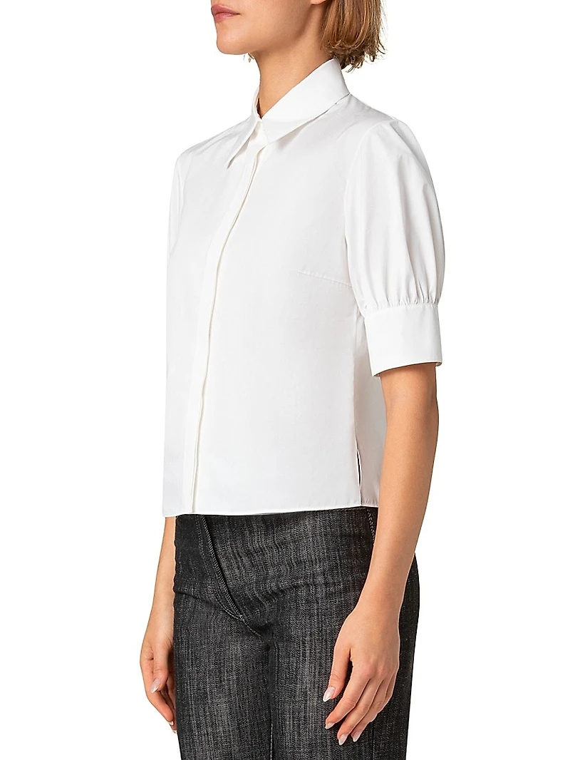 Cotton Poplin Puff-Sleeve Blouse
