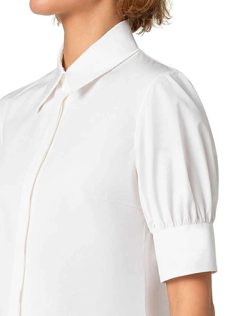 Cotton Poplin Puff-Sleeve Blouse