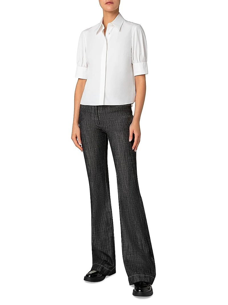 Cotton Poplin Puff-Sleeve Blouse