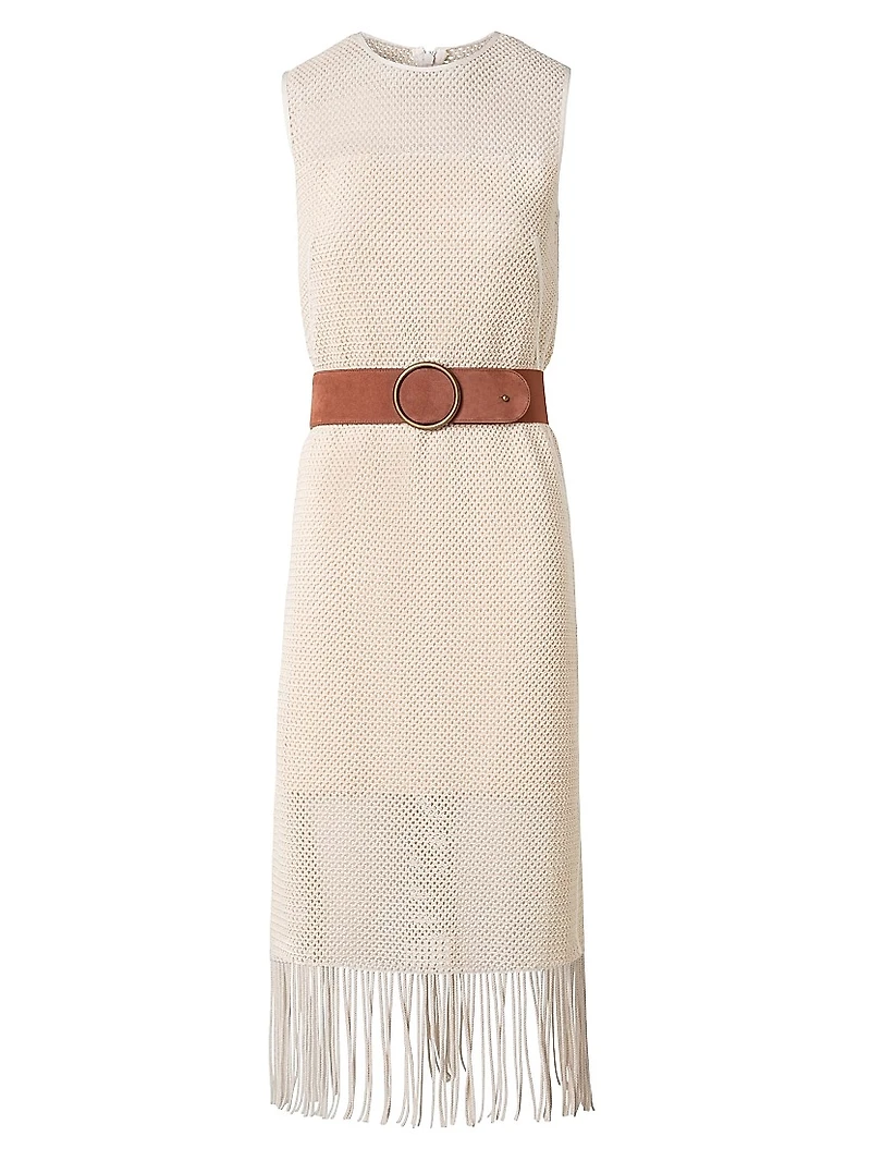 Cotton-Blend Mesh Belted Midi-Dress