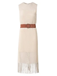 Cotton-Blend Mesh Belted Midi-Dress