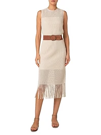 Cotton-Blend Mesh Belted Midi-Dress