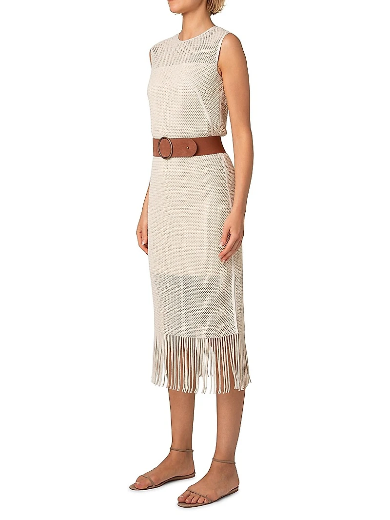 Cotton-Blend Mesh Belted Midi-Dress