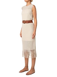 Cotton-Blend Mesh Belted Midi-Dress