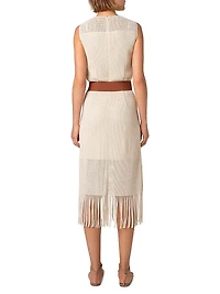 Cotton-Blend Mesh Belted Midi-Dress