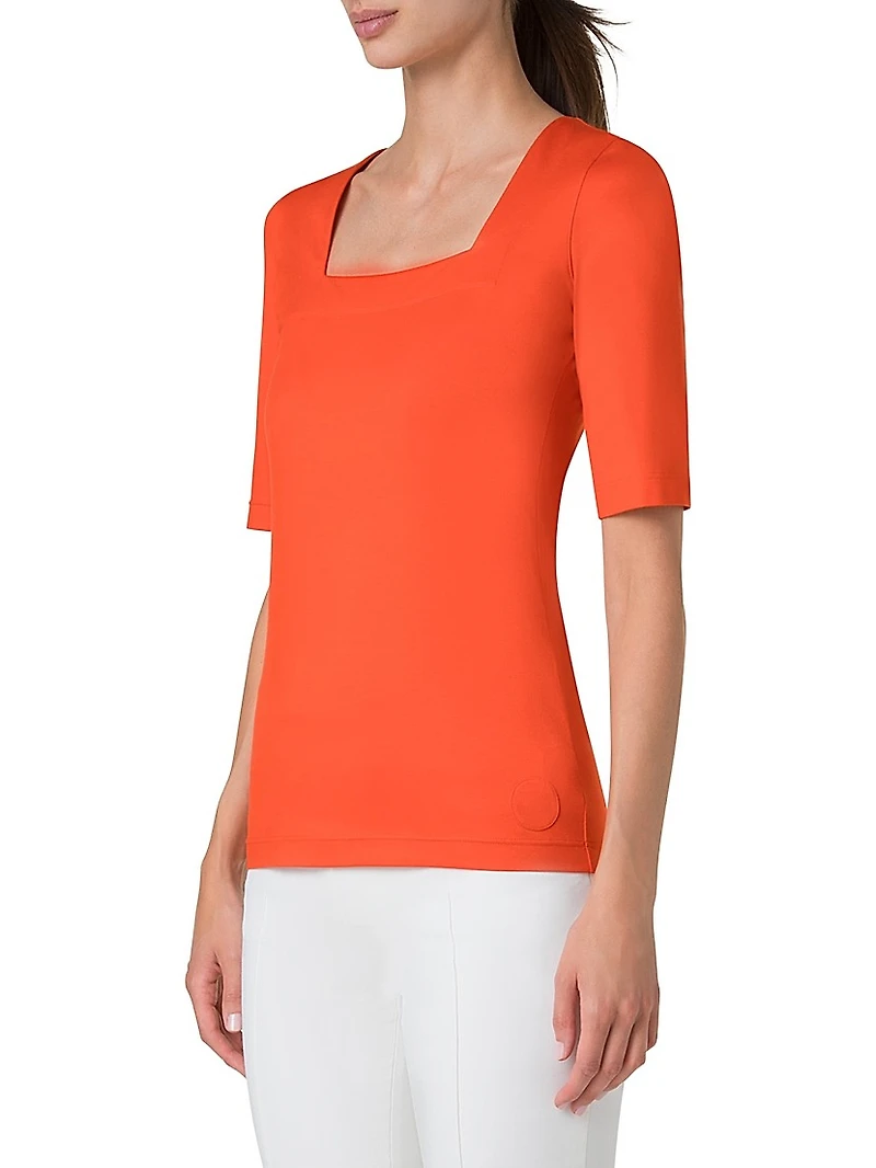 Stretch-Jersey Square-Neck T-Shirt