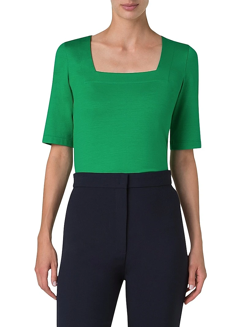 Stretch-Jersey Square-Neck T-Shirt