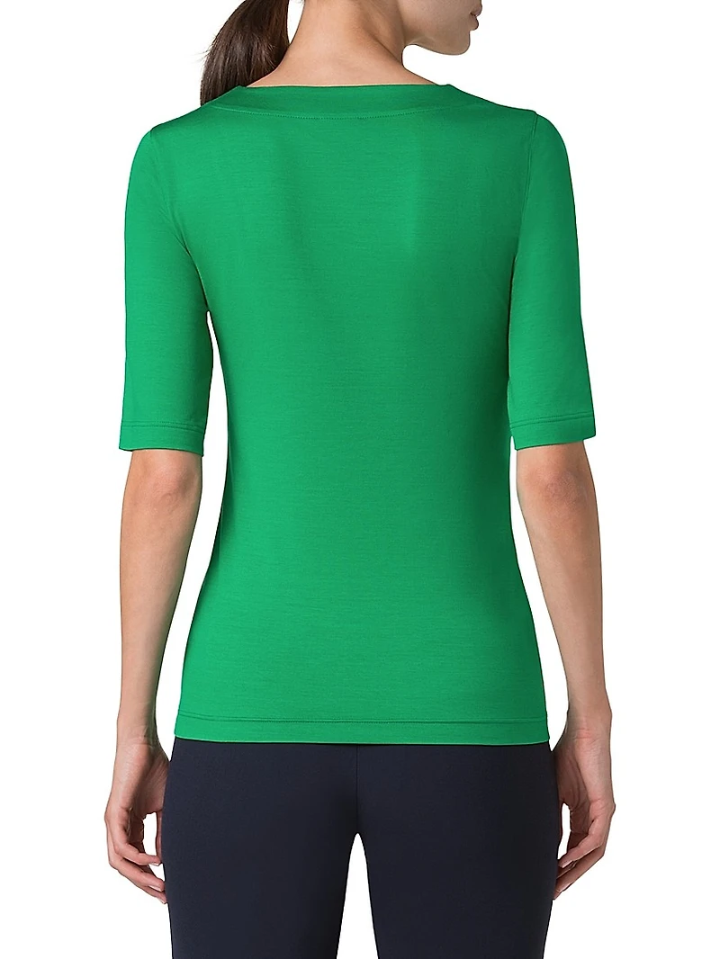 Stretch-Jersey Square-Neck T-Shirt